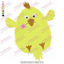 Funny Bird Holding Flower Embroidery Design